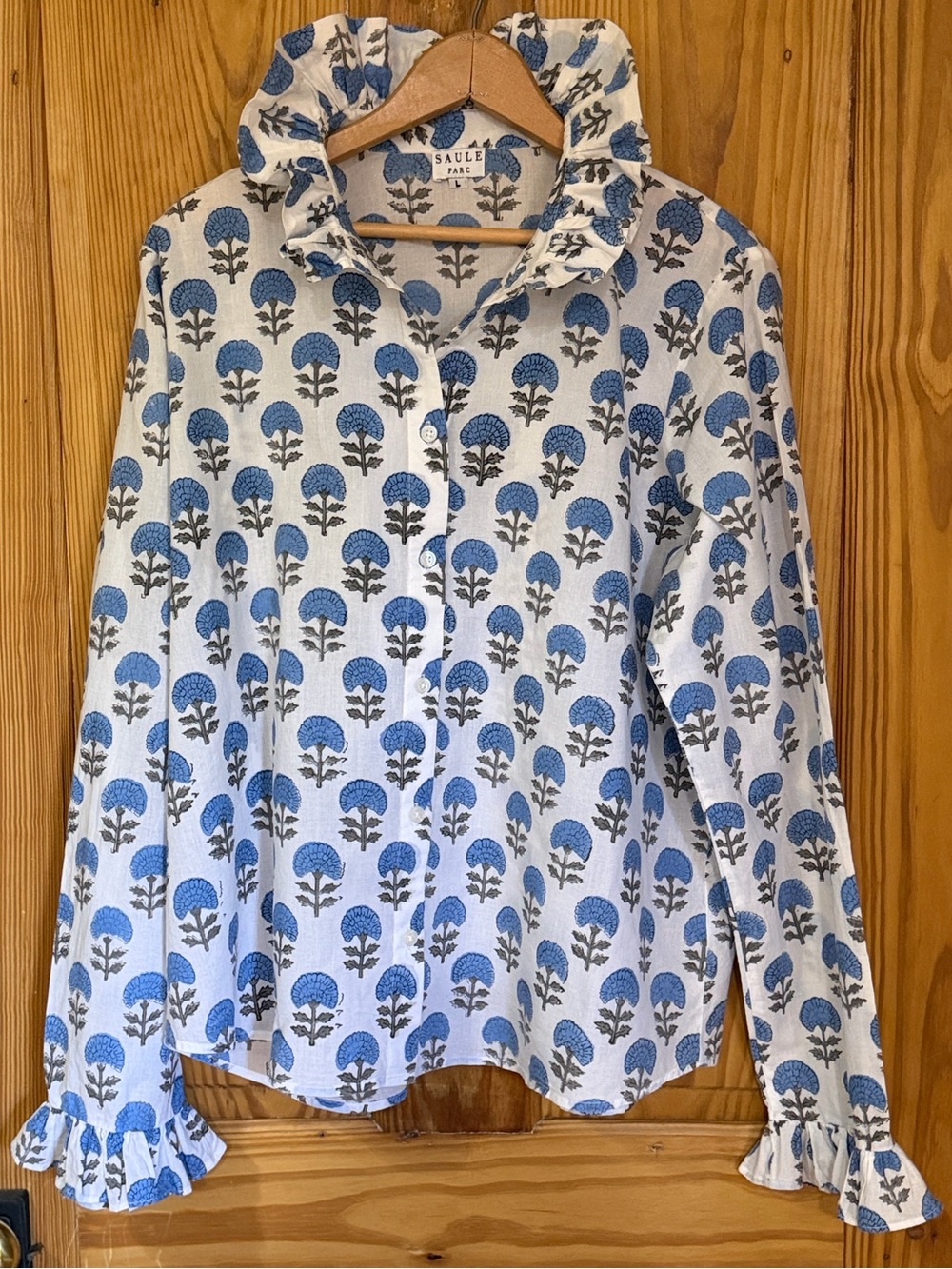 Saule Parc Hand Block Print Cotton Blouse ~ L
